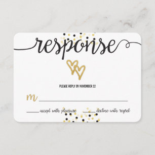 Gold Foil and Black Confetti Dots Wedding RSVP Card