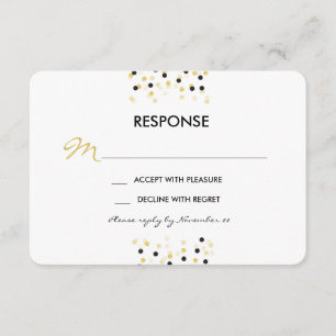 Gold Foil and Black Confetti Dots Wedding RSVP Card