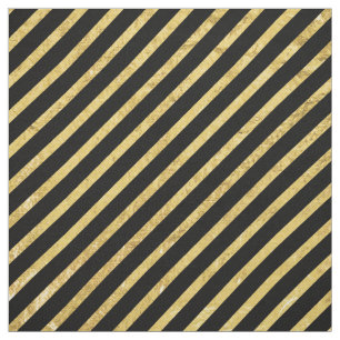 Gold Foil and Black Diagonal Stripes Pattern Fabric