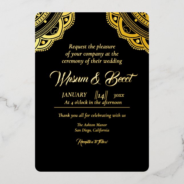 Gold foil and black luxury invitation card design (Front)