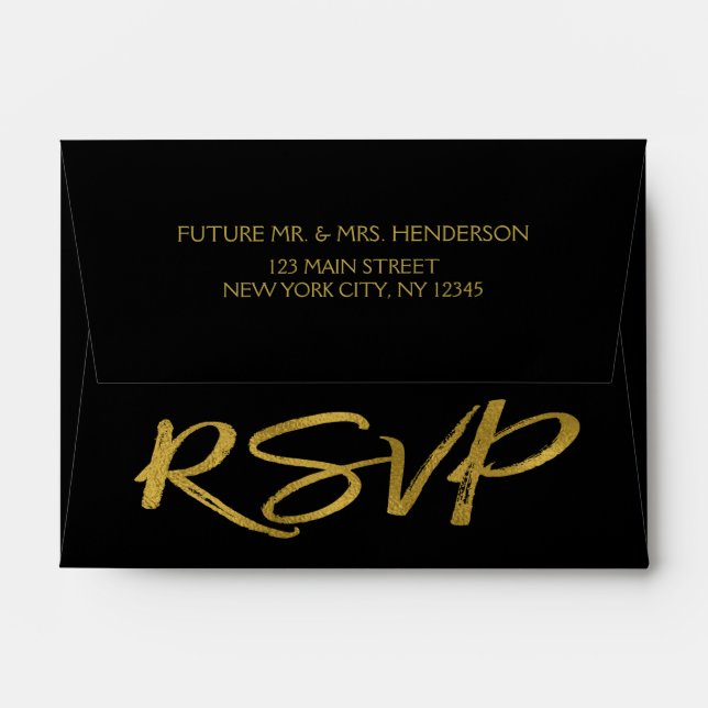 Gold Foil and Black RSVP Envelopes (Back (Top Flap))