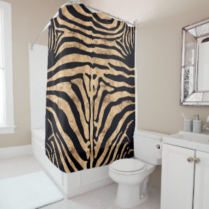Gold Foil And Black Zebra Print Shower Curtain