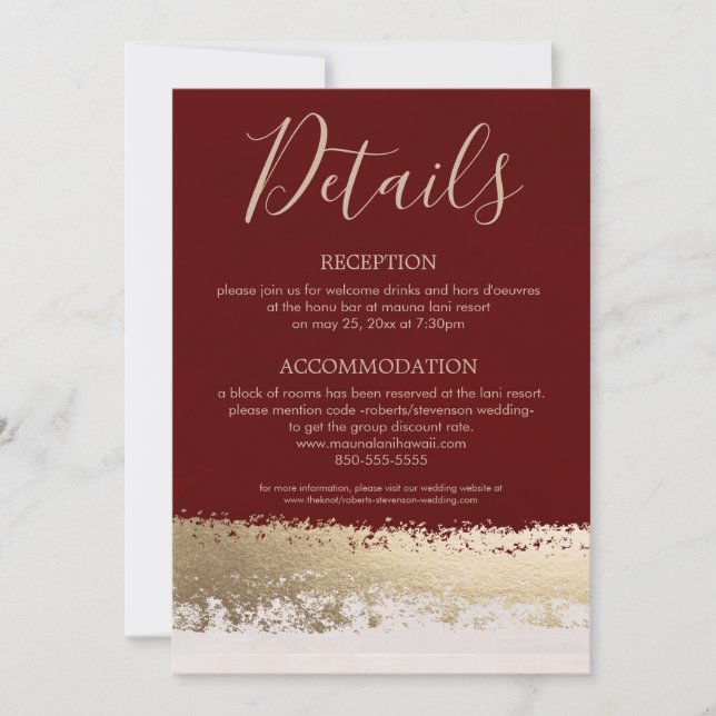 Gold Foil and Burgundy Wedding Details Invitation (Front)