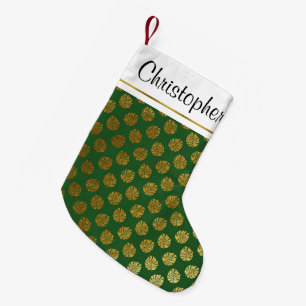 Gold Foil and Green Hawaiian Tropical Palm Leaves Small Christmas Stocking