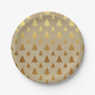 Gold Foil and Kraft Paper Rustic Christmas Tree Paper Plate