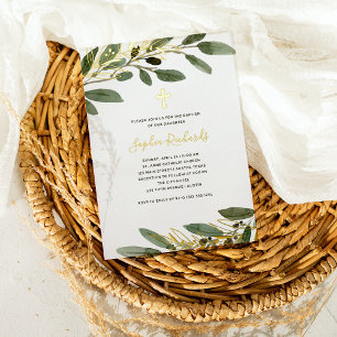 Gold Foil and Mediterranean Olive Leaves Baptism