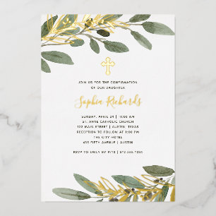 Gold Foil and Olive Leaves Confirmation