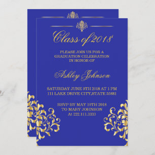 Gold foil and Royal Blue Graduation Invitation