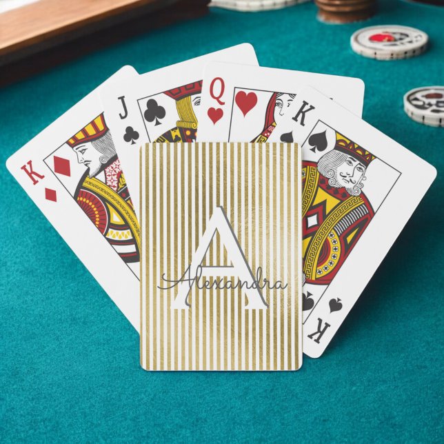 Gold Foil and White Striped Monogram Playing Cards (Creator Uploaded)