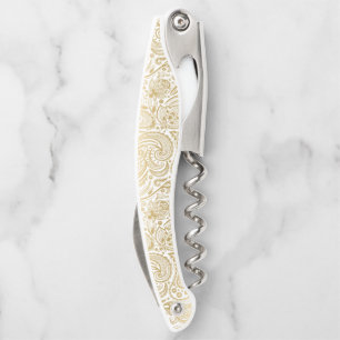 Gold foil and white vintage paisley pattern corkscrew