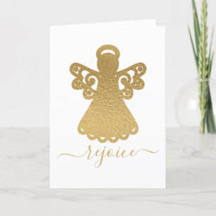 Gold Foil Angel Rejoice Folded Holiday Card