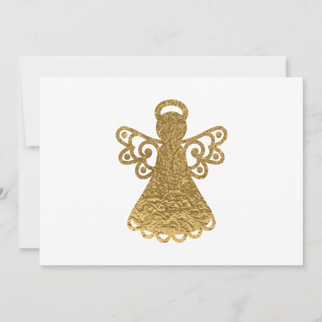 Gold Foil Angel Silhouette Christmas Flat Card (Front)