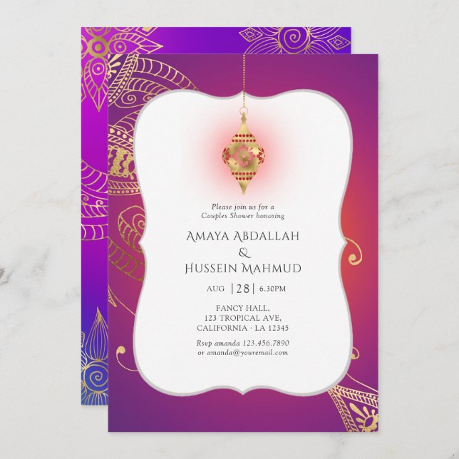 Gold Foil Arabian Bollywood Couples Shower Invitation (Front/Back)