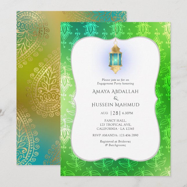 Gold Foil Arabian Bollywood Engagement Party Invitation (Front/Back)