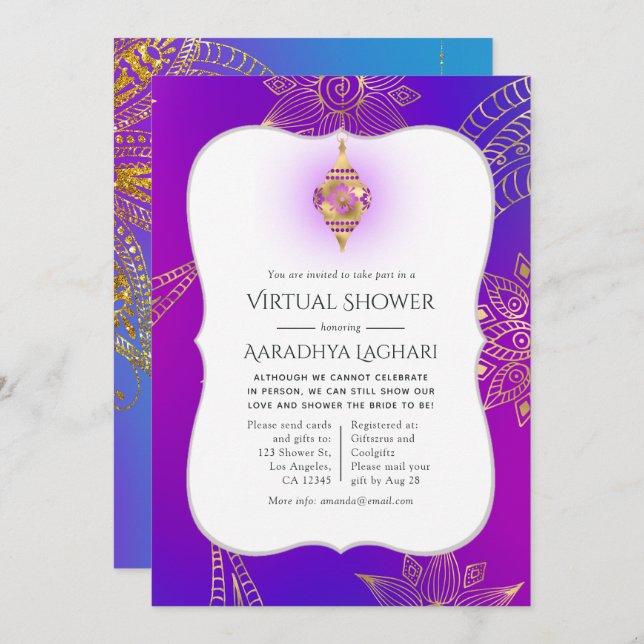 Gold Foil Arabian Bollywood Virtual Shower Invitation (Front/Back)