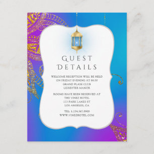 Gold Foil Arabian Bollywood Wedding Guest Details Enclosure Card