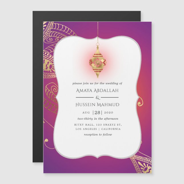 Gold Foil Arabian Bollywood Wedding Magnetic Invitation (Front/Back)