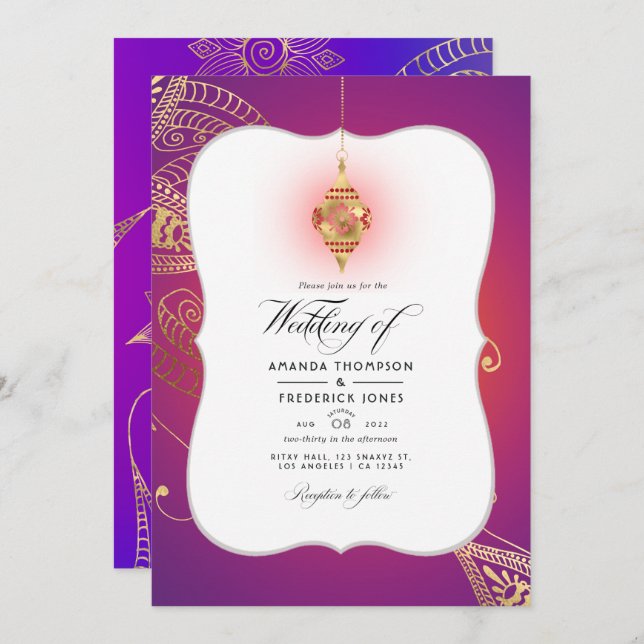 Gold Foil Arabian Bollywood Wedding Photo Invitati Invitation (Front/Back)