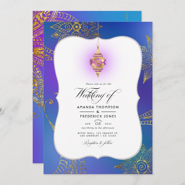 Gold Foil Arabian Bollywood Wedding Photo Invitati Invitation (Front/Back)