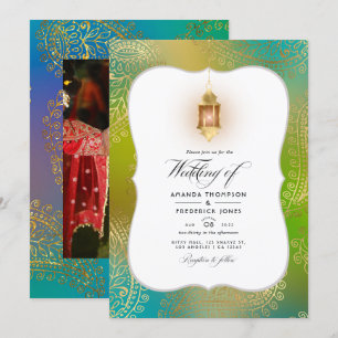 Gold Foil Arabian Bollywood Wedding Photo Invitati Invitation