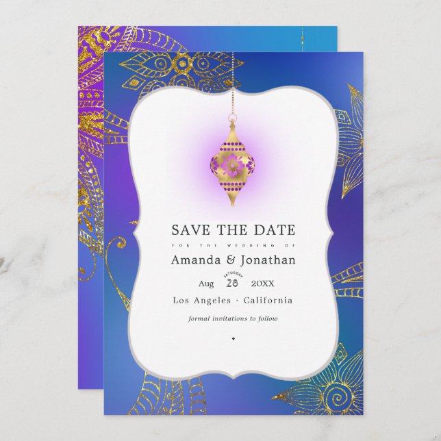 Gold Foil Arabian Bollywood Wedding Photo Save The Date (Front/Back)