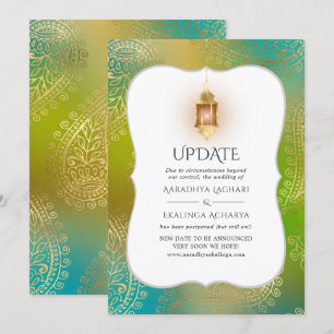 Gold Foil Arabian Bollywood Wedding Update Invitation