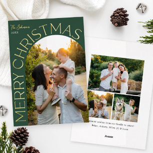 Gold Foil Arch Merry Christmas Photo Green Holiday Card