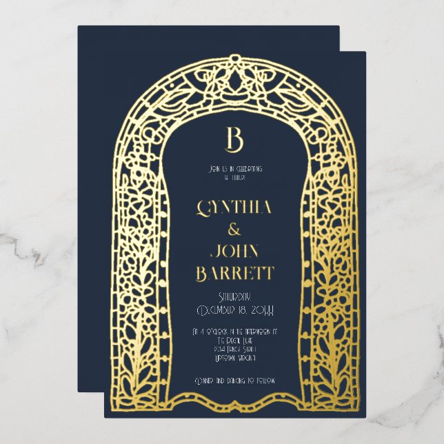 Gold Foil Art Deco Inspired Wedding Invitation (Front/Back)