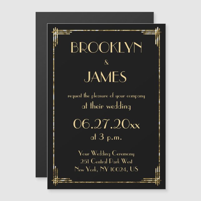 Gold Foil Art Deco Wedding Invitations Magnets (Front/Back)