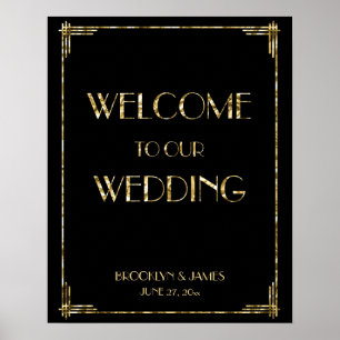 Gold Foil Art Deco Wedding Reception Sign 16x20