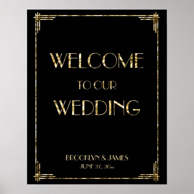 Gold Foil Art Deco Wedding Reception Sign 16x20 (Front)