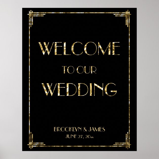 Gold Foil Art Deco Wedding Reception Sign 24x30 (Front)