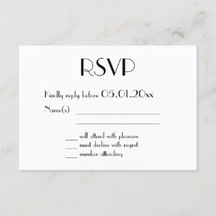 Gold Foil Art Deco Wedding RSVP Cards Black
