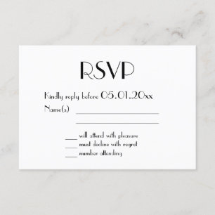 Gold Foil Art Deco Wedding RSVP Cards Black