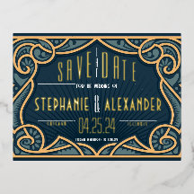 Gold Foil Art Nouveau Save the Date Card