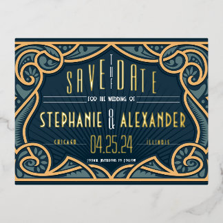 Gold Foil Art Nouveau Save the Date Card