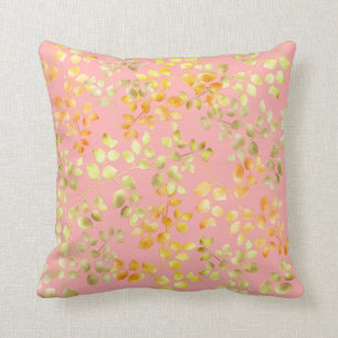 Gold Foil Autumn Fall Orange Brown Green Leaves Cushion
