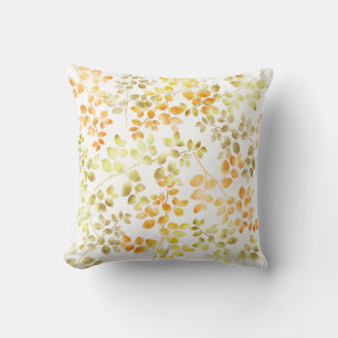 Gold Foil Autumn Fall Orange Brown Green Leaves Cushion