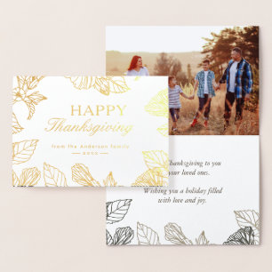 Gold Foil Autumn Leaves Happy Thanksgiving Day Card