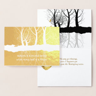 Gold Foil  Autumn Trees in Snow Thanksgiving Foil Card