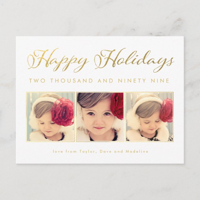 Gold Foil Babies 1st Christmas Photo Postcard (Front)