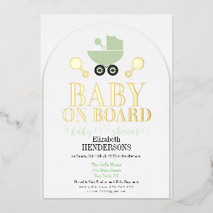 Gold Foil Baby on Board Shower Invite Invitation