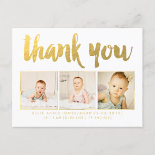 Gold Foil Baby Thank You Photo Frame Postcard