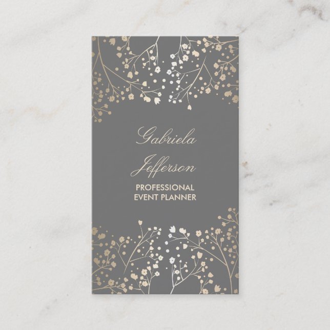 Gold Foil Baby's Breath Chic Business Card (Front)