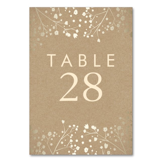 Gold Foil Baby's Breath Craft Wedding Table Number (Front)