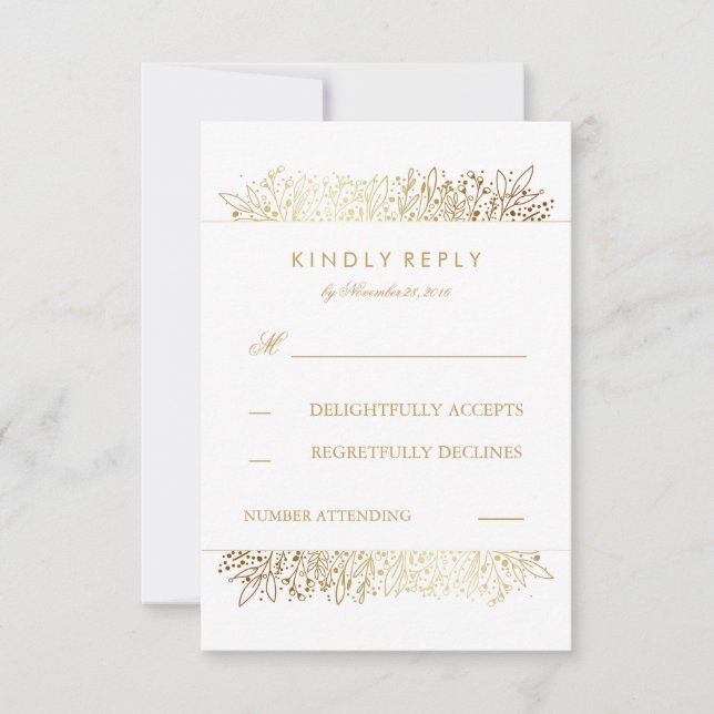 Gold Foil Baby's Breath Floral Wedding RSVP Cards (Front)