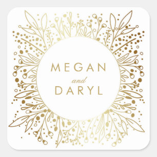 Gold Foil Baby's Breath Floral Wedding Square Sticker