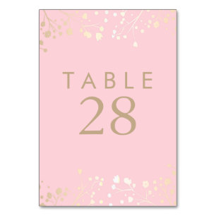 Gold Foil Baby's Breath Pink Wedding Table Numbers