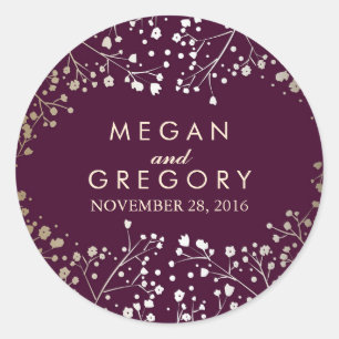 Gold Foil Baby's Breath Plum Wedding Classic Round Sticker