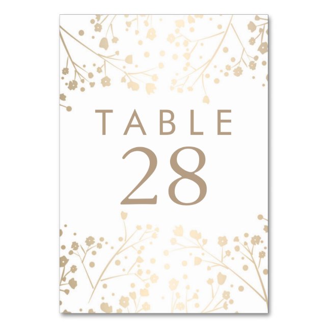 Gold Foil Baby's Breath Wedding Table Numbers (Front)